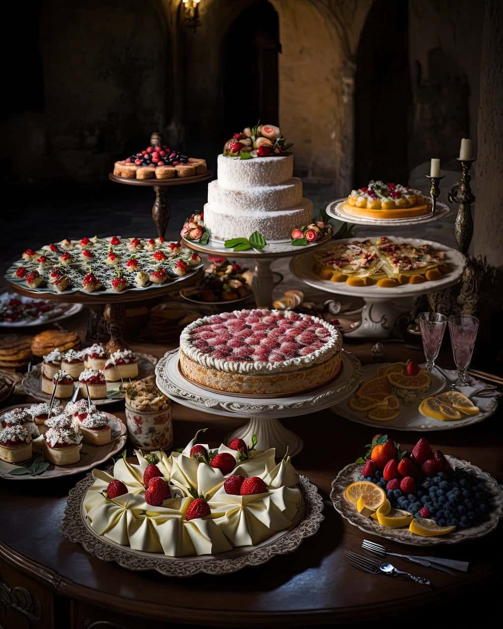 Bridgerton-wedding-candy-bar-white-cake