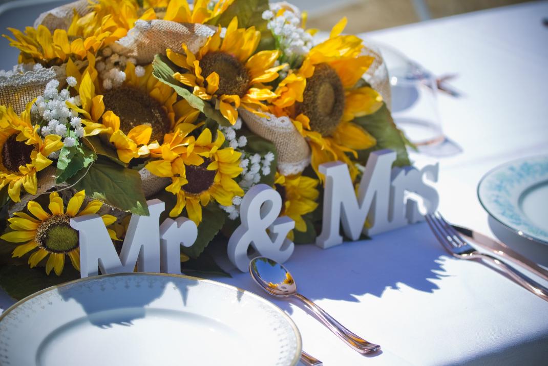 4. Sunflower wedding colors - sunflowers, decoratiun, mr & mrs