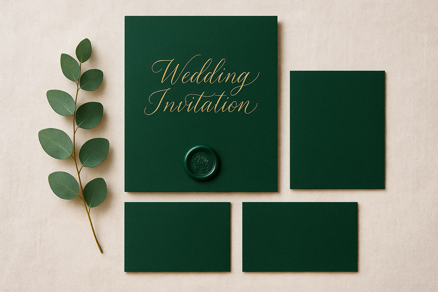 Emerald green wedding invitations and stationery