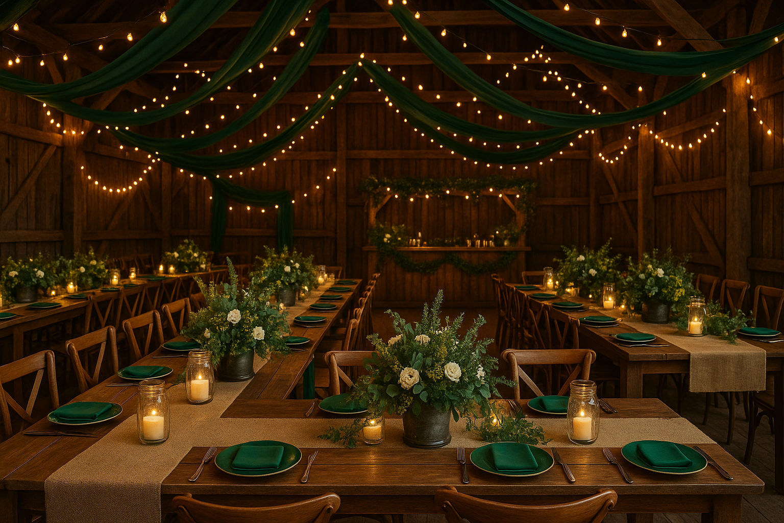 Rustic emerald green wedding theme ideas