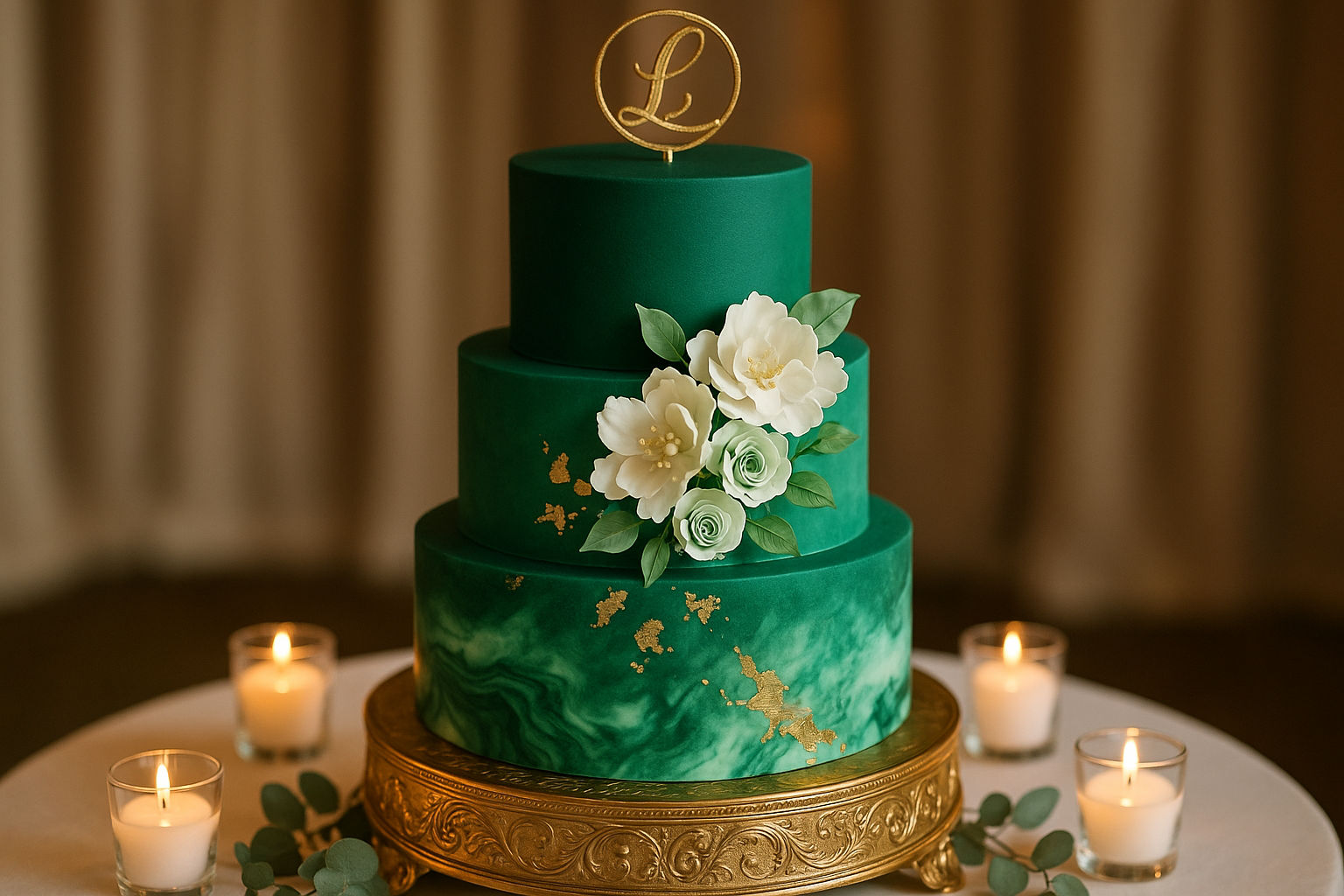 Tips for capturing the allure of an emerald green wedding - From the bride and groom to bridesmaids, groomsmen, guests and reception decor (cake)